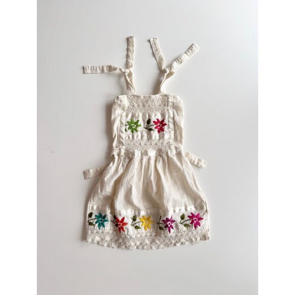 Vintage Other - Vintage Girl's Ivory Floral Emrbroidered Cotton Gauze Peasant Dress, Size 2